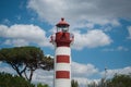 Red lighthouse on cloudy sky background in La Rochelle -  France Royalty Free Stock Photo