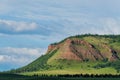 View of the red mountain in Khakassia weathering and erosion of rocks and red sandstone