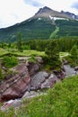 View of Red Rock Canyon and Mount Blakiston along hiking trail at Waterton Lakes National Park Royalty Free Stock Photo