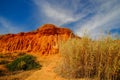 Red sandstone cliffs on the beach the Praia da Rocha Baixinha Nascente. Region Faro, Algarve, Portugal Royalty Free Stock Photo