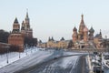 View of Red Square, Moscow Kremlin, St. Basil cathedral from Bolshoy Moskvoretsky Bridge Royalty Free Stock Photo