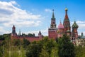 The view of Red square and St. Basil`s Cathedral in summer, Moscow, Russia. Sights of historical Moscow Royalty Free Stock Photo