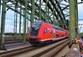 Train on Hohenzollern Bridge, Cologne, Germany