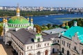 View of the refectory church of Kiev Pechersk Lavra Kiev Monastery of the Caves and the Dnieper river in Ukraine