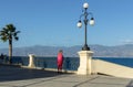 View of the Reggio di Calabria promenade Lungomare Falcomata and Strait of Messina Royalty Free Stock Photo