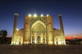 View of Registan square in Samarkand - the main square with Ulugbek madrasah at sunset.