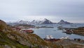 View of Reinesjoen and Harbour of Ballstad in the Lofoten in Norway in winter Royalty Free Stock Photo