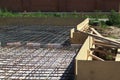 view of reinforcement of concrete with metal rods connected by w