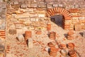 View of remains hypocaust, the heating system in the thermae ruins of the ancient Roman Odessos, in the city of Varna