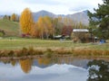 View of Remarkable Mountains and pond reflection in Autumn, New Zealand Royalty Free Stock Photo