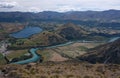 A view from the Remarkables at the landscape with the Kawarau River near Queenstown in New Zealand