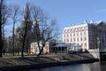 St. Petersburg, Russia, April 2019. View of the renovated Cathedral of the Savior on the blood from the park.