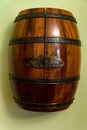 View of renovated old wooden brown barrel