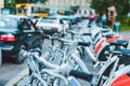 view of rental bicycles at city street