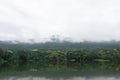 View of the reservoir Mountains and fog