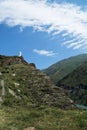 View of the reservoir of Zaramag. Mountains in the North Caucasus. The Monument Zurab Maskaevu