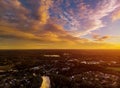 View of the residential area over the roofs of homes early sunrise Royalty Free Stock Photo