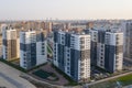 View of the residential area of St. Petersburg at sunrise, modern buildings, Parking, cars, new building Royalty Free Stock Photo