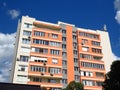 View of residential blocks of flats. Apartment building thermally insulated and renovated. Buildings energy efficiency.