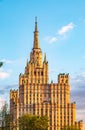 The view on the residential Stalinist high-rise building on Kudrinskaya Square. It is the one of seven Stalinist skyscrapers built