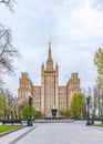 The view on the residential Stalinist high-rise building on Kudrinskaya Square. It is the one of seven Stalinist skyscrapers built