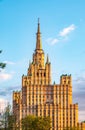 The view on the residential Stalinist high-rise building on Kudrinskaya Square. It is the one of seven Stalinist skyscrapers built