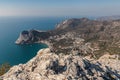 View of the resort city Novyi Svet and Green bay from the top of Sokol Mountain. Crimea Royalty Free Stock Photo