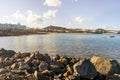 View of the resort town named Costa Teguise before sunset, Lanzarote, Canary Island, Spain Royalty Free Stock Photo