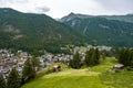 View of resort Zermatt on Alpine valley landscape, mountain, green meadow Royalty Free Stock Photo