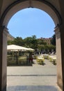 Place Garibaldi view through arch, Nice, Cote d`Azur, France Royalty Free Stock Photo