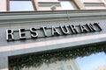 View of restaurant signboard on wall building