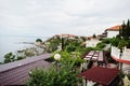 View of restaurants in the old town of Nesebar, Bulgaria Royalty Free Stock Photo