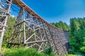 View of restored historic railroad bridge Kinsol Trestle (Koksilah River Trestle) made of wooden boards - Vancouver Island Royalty Free Stock Photo