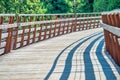 View of restored historic railroad bridge Kinsol Trestle (Koksilah River Trestle) made of wooden boards - Vancouver Island Royalty Free Stock Photo