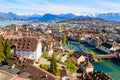 View of the Reuss river and old town of Lucerne (Luzern) city, Switzerland Royalty Free Stock Photo