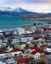 Aerial view of Reykjavik with Mount Esja as seen from Hallgrimskirkja