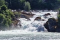 View of Rhine falls Rheinfalls.The famous rhine falls in the swiss near the city of Schaffhausen Royalty Free Stock Photo