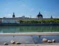 Rhone river with Grand Hotel Dieu after 2018 renovation in Lyon France Royalty Free Stock Photo