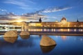 View from Rhone river in Lyon city at sunset Royalty Free Stock Photo