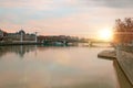 View of the Rhone river at sunset Lyon France Royalty Free Stock Photo