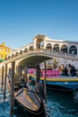 View of Rialto bridge locate in grand canal late morning before autumn season in Venice , Italy Royalty Free Stock Photo