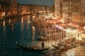 View from the Rialto Bridge to the Grand Canal at night (Vintage photo effect) Royalty Free Stock Photo