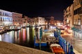 View from Rialto Bridge in Venice at night. Sightseeing in famous Italian City Royalty Free Stock Photo