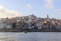 View of the Ribera from the opposite riverside of the river Douro, Porto, Portugal. Colorful houses of old town on the embankment Royalty Free Stock Photo