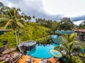 View of rice terraces and pool from cretya, Ubud, Bali, Indonesia Royalty Free Stock Photo