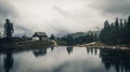 View of Rifugio Palmieri at Lake Croda da Lago. Cortina D`Ampezz Royalty Free Stock Photo