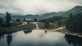 View of Rifugio Palmieri at Lake Croda da Lago. Cortina D`Ampezz