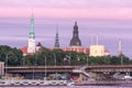 View of Riga old town, view from Daugava river at sunset