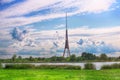 View of Riga Radio and TV Tower and cloudy sky in Riga, Latvia Royalty Free Stock Photo