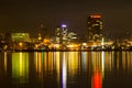 A view of the right bank of the Dnieper at night, the lights are reflected on the Dnieper River, Ukraine Royalty Free Stock Photo